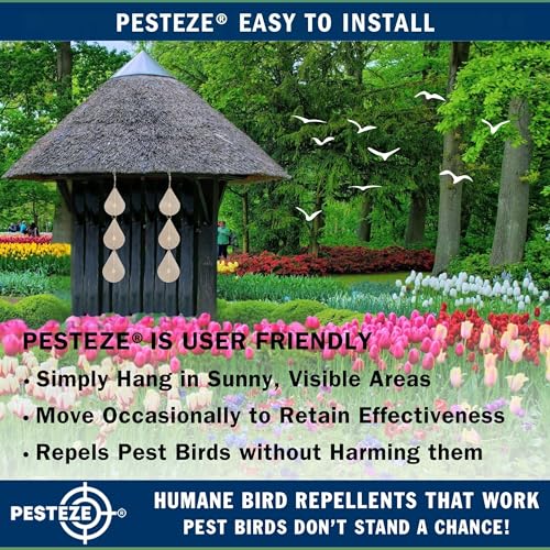 PESTEZE USA Premium Bird Deterrent Wind Spinner Set – 3-Piece Stainless Steel Reflective Water Droplet Design to Deter Birds & Prevent Nesting Around Porch, Garden & Outdoor Areas [2.6 × 15.5 in]