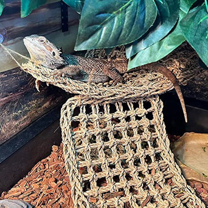 Seagrass Hammock for Bearded Dragon,Large Reptile Hammock with Suction Cups Lizard Lounger Bed Jungle Climber Vines Chameleon Terrarium Habitat Decor for Bearded Dragons,Geckos,Snakes