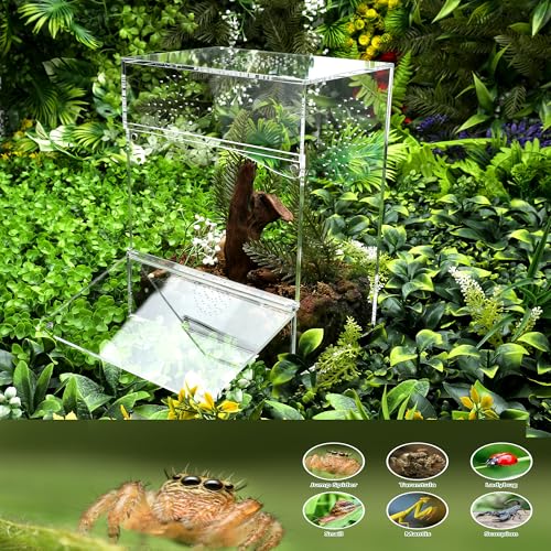 Acrylic Tarantula Enclosure Jumping Spider Enclosure with Front Opening Door 7.8 * 5.3 * 10 Inches Micro Habitat Terrarium for Small Tree Dwelling Reptiles, Spiders & Invertebrates - size: Medium