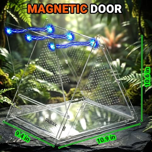 Triangular Jumping Spider Enclosure, Acrylic Terrarium with Magnetic Doors, 0.8mm Micro-Ventilation& Escape-Proof Design for Tarantulas, Lizards, Small Pets, 9.4"x10.9"x10.6" - size: 1pack, 9.4"x10.9"x10.6"