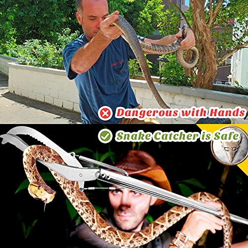 HOMEYA 47 Inch Extra Heavy Duty Snake Tongs, Standard Reptile Snake Grabber Tool, Professional Rattle Snake Catcher Tool Wide Jaw Handling Tool with Lock, Non-Slip Grip Handle - size: 47 Inch