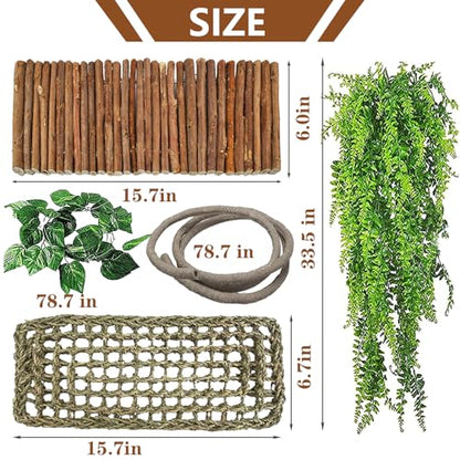 kathson Reptile Hideout Wooden Bridge Bearded Dragon Hammock Reptiles Jungle Climbing Vines Flexible Leaves Bearded Dragon Accessories for Lizard Gecko Chameleon Snake Hamster(5 Pcs)