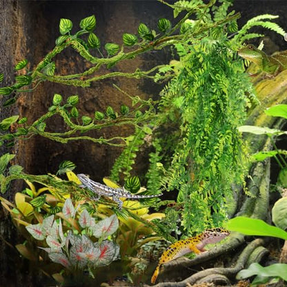 QUOZUO Reptile Plants, Terrarium Hanging Plant Vines Artificial Leaves Reptile Hide, Leopard Gecko Tank Accessories, Terrarium Decorations for Bearded Dragon Lizard Snake Chameleon