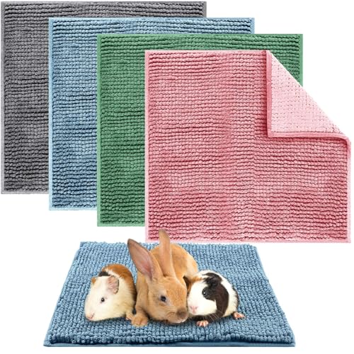 Amylove 4 Pcs Guinea Pig Cage Liner 12 x 12 Inch Washable Chenille Pee Pads Pet Dog Cat Bedding Training Mat Reusable for Small Animals Puppy Bunny Hamster Chinchilla - color: Mixed Color, size: 12 x 12 Inch, style: Low Pile Chenille