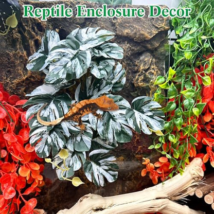 VCEPJH Snake Climbing Branch, 2Pcs Reptile Wood Natural Cork Log and 2 Pcs Reptile Plants with Suction Cup Amphibian Habitat Decor Artificial Leaves for Bearded Dragon, Lizard, Snake