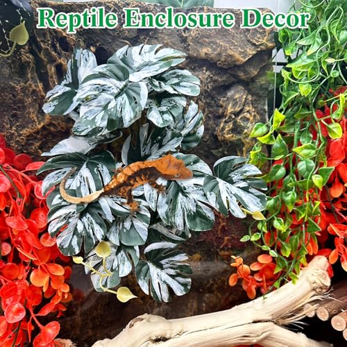 VCEPJH Loose Coconut Fiber Substrate 2 Pack Natural Coco Coir Reptile Bedding and 2 Pcs Reptile Plants with Suction Cup Amphibian Habitat Decor Artificial Leaves for Bearded Dragon, Lizard, Snake