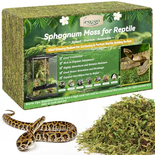 Legigo 2.6LB Sphagnum Moss for Reptile- 48QT Natural Reptile Moss Terrarium Moss Substrate, Snake Tank Moss Peat Moss Reptile Bedding for Snake, Gecko, Ball Python, Frog and Orchids Plants - size: 2.6LB
