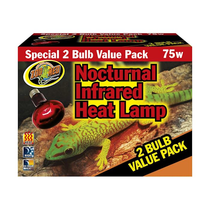 Zoo Med Nocturnal Infrared Heat Lamp 75 Watts Pack of 2 Bulbs - color: Red, size: 2 Ct