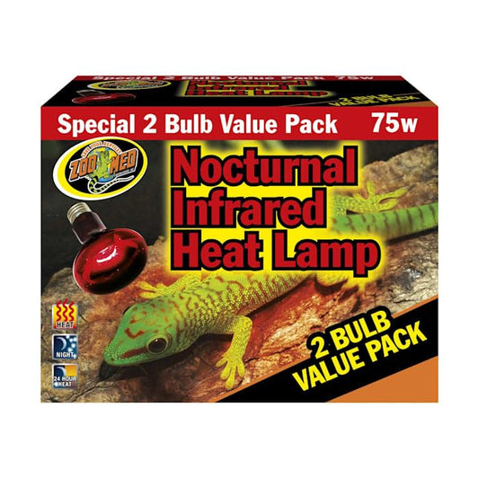 Zoo Med Nocturnal Infrared Heat Lamp 75 Watts Pack of 2 Bulbs - color: Red, size: 2 Ct