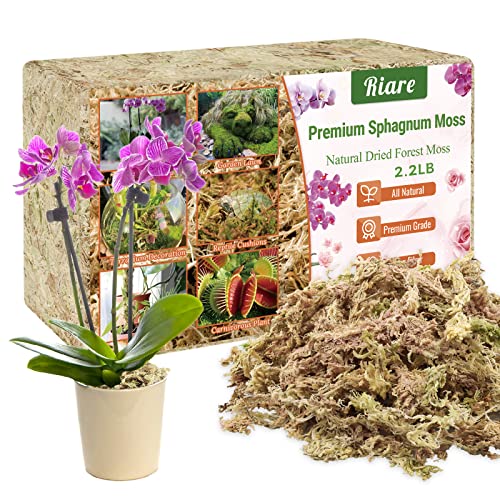 Riare 2.2 LB Premium Sphagnum Moss for Plants- 40QT Natural Long Fibered Sphagnum Peat Moss for Plants Indoor, Succulent Orchid Potting Mix for Orchids Carnivorous, Succulent and Reptiles - size: 40QT/2.2lbs