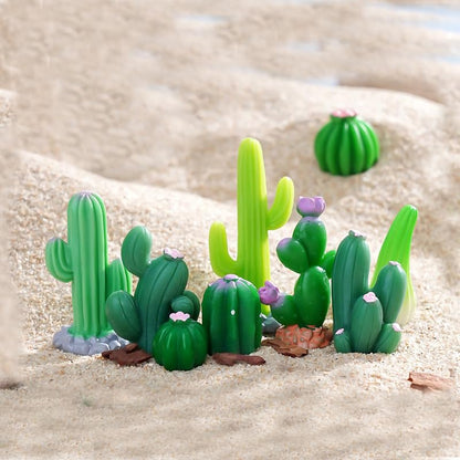 24Pcs Mini Artificial Cactus Figurines Miniature Green Cacti Figures Resin Succulent Plant Cake Topper for DIY Dollhouse Fairy Garden Bonsai Micro Landscape Decors