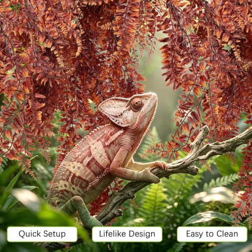 Hamiledyi Reptile Plants Hanging Terrarium Plants 4 Pack Fake Artificial Leaves with Suction Cup for Snake, Lizard, Chameleon (Red) - color: 4 Pcs Red Reptile Plants