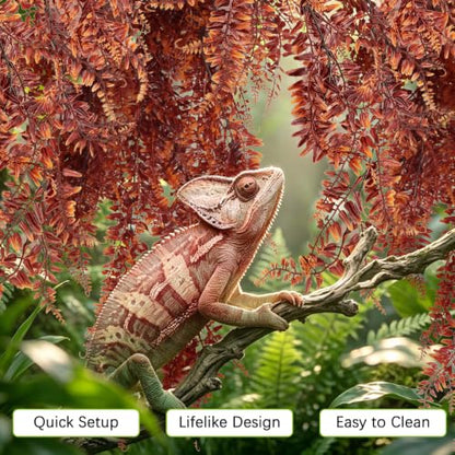 Hamiledyi Reptile Plants Hanging Terrarium Plants 4 Pack Fake Artificial Leaves with Suction Cup for Snake, Lizard, Chameleon (Red) - color: 4 Pcs Red Reptile Plants