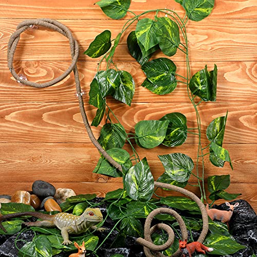 Jetec Large Bearded Dragon Hammock Set, Reptile Hammock with Climbing Vine & Leaves, Extra Large Jungle Climber Vines Habitat Decor with Strong Suction Cups, Terrarium Accessories