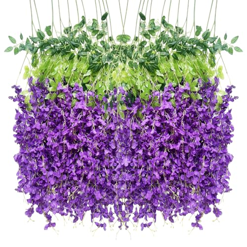 Artificial Flowers Hanging Flowers, Fake Garland Silk Vines Rattan String Decor for Home Wedding Arch Wall Garden Greenery Bedroom Outdoor Office Party Decoration (12, Purple) - color: Purple
