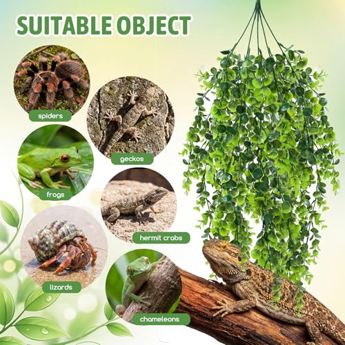 Suncalla 12 Pcs Reptile Plants Terrarium Hanging Plant Vines Artificial Leaves with Suction Cups Climbing Foliage for Bearded Dragon Lizard Gecko Snake Tank Accessories Decor (Lush Series) - style: Lush Series