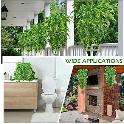 Hoteam 12 Pcs Artificial Hanging Plants 32 Inch Fake Ivy Vines with Fake Leaves Patio Artificial Plants Greenery for Living Room Indoor Outdoor Wall, No Basket (Bamboo Leaf) - color: Bamboo Leaf