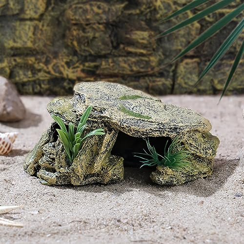 IBWell Leopard Gecko Hide Small Reptile Hides Resin Mini Reptile Basking Rock Humid Hide Turtle Cave Lizard Hide Reptile & Amphibian Habitat DÉCor