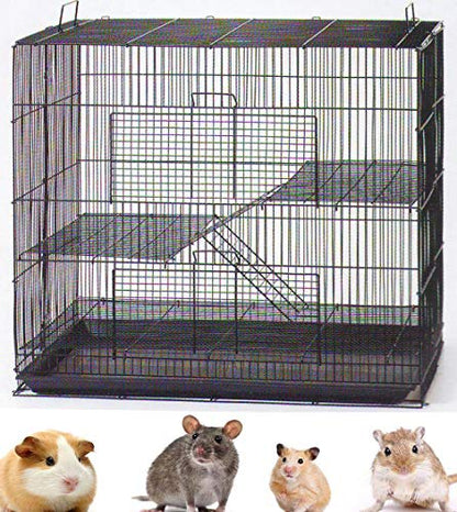 3-Levels Easy Portable Collapsible Ferret Chinchilla Sugar Glider Rats Mouse Animal Critter Bite-Proof Metal Carrier Travel Cage with Narrow 3/8-Inch Bar Spacing Easy to Setup No Tools Needed - color: Black
