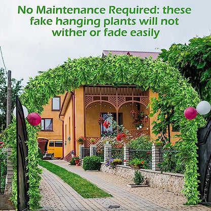 Hoteam 12 Pcs Artificial Hanging Plants 32 Inch Fake Ivy Vines with Fake Leaves Patio Artificial Plants Greenery for Living Room Indoor Outdoor Wall, No Basket (Bamboo Leaf) - color: Bamboo Leaf