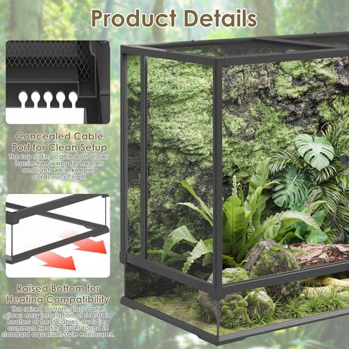 Erinnyees 74 Gallon Reptile Terrarium with Top Screen Ventilation, Snake Habitat with Heating Pad Space, Front Opening Reptile Vivarium with Sliding Cable Outlet for Leopard Geckos, Turtles, Snakes - size: 74 Gallon