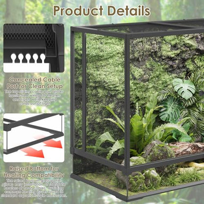 Erinnyees 74 Gallon Reptile Terrarium with Top Screen Ventilation, Snake Habitat with Heating Pad Space, Front Opening Reptile Vivarium with Sliding Cable Outlet for Leopard Geckos, Turtles, Snakes - size: 74 Gallon