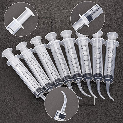TecUnite 8 Pcs Syringe 12cc Dental Irrigation Syringe with Curved Tip for Wisdom Teeth Measurement Disposable Water Oral Mouth Liquid Tonsil Stone Squirt Mouthwash Cleaner Syringes - style: With Measurement