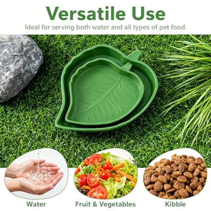 Xindojuz 4 PCS Leaf Reptile Water Dish, Reptile Water Bowl, Tortoise Habitat Accessories, Bearded Dragon Water-Bowl, Turtle Food Feeding Plates for Turtle Small Snake Lizard Gecko, 2 Sizes