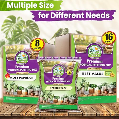 DUSPRO Tropical Potting Mix Pre-Mixed 5in1 with Pine Bark, Coco Coir, Perlite, Worm Casting & Pumice Ideal Aroid Mix Soil for Monstera, Pothos, Philodendron, Other Indoor HousePlants 8QRT - size: 8 Quarts