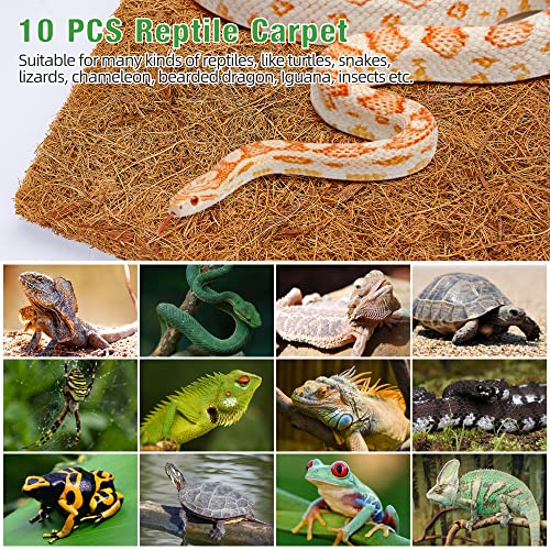 ZeeDix 10 Pcs Reptile Carpet, 12X12 inch Natural Coconut Fiber Liner Mat Flooring Accessories for Reptile Tank - Bearded Dragon Tortoise Lizard Turtle Snake Leopard Gecko Substrate Bedding - size: 10 Pcs (12X12in)
