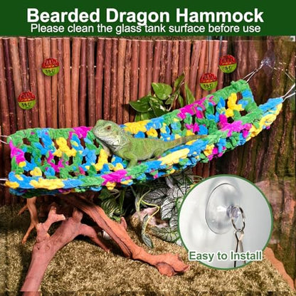 Bearded Dragon Hammock, Soft Reptile Hammock Lounger with Suction Cups, Fabric Lizard Bed with Climbing Toys, Gecko Tank Accessories for Snake, Chameleon(Blue S) - color: Blue Bearded Dragon Hammock : S