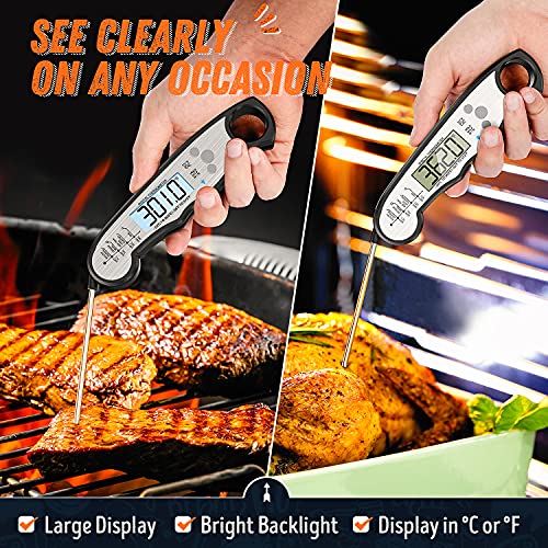 Digital Meat Thermometer, Waterproof Instant Read Food Thermometer for Cooking and Grilling, Kitchen Gadgets, Accessories with Backlight & Calibration for Candy, BBQ Grill, Liquids, Beef, Turkey… - color: Black - Sliver