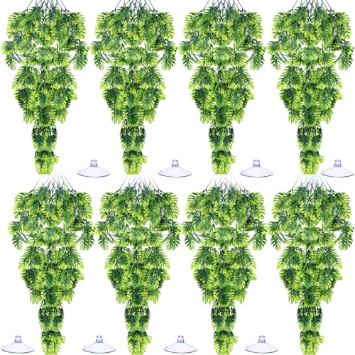 Suncalla 8 Pack Reptile Plants Terrarium Hanging Plant Vine Boston Climbing Terrarium Plant with Suction Cup for Bearded Dragons Lizard Crested Gecko Snake Crab Tank(Popular Series,Green) - style: Popular Series