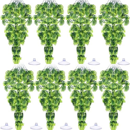 Suncalla Reptile Plants Terrarium Hanging Plants Vines Boston Climbing Terrarium Plant with Suction Cup for Bearded Dragons Lizards Crested Gecko Snake Crab Tank(Popular Series,Green) - style: Popular Series