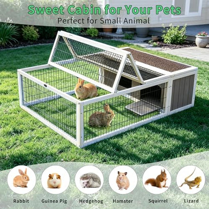 Tortoise House Habitat Wooden, Chicken Coop with Run Rabbit Hutch Small Animal Hutch Enclosure Indoor/Outdoor-Grey + White Trim - color: Grey&White Trim-1