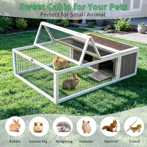 Tortoise House Habitat Wooden, Chicken Coop with Run Rabbit Hutch Small Animal Hutch Enclosure Indoor/Outdoor-Grey + White Trim - color: Grey&White Trim-1