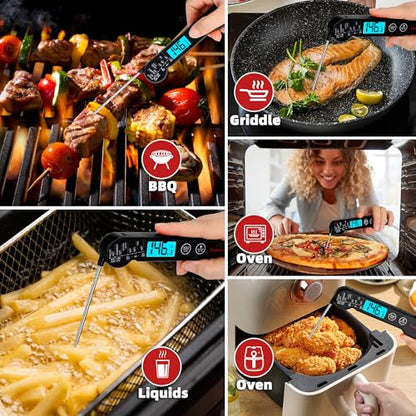 Professional Digital Meat Thermometer Instant Read Waterproof – Folding Probe Food Thermometer with Backlight & Calibration, Fast Read for BBQ, Grill, Deep Fry, Liquids, Gift for Chef (Black) - color: Black