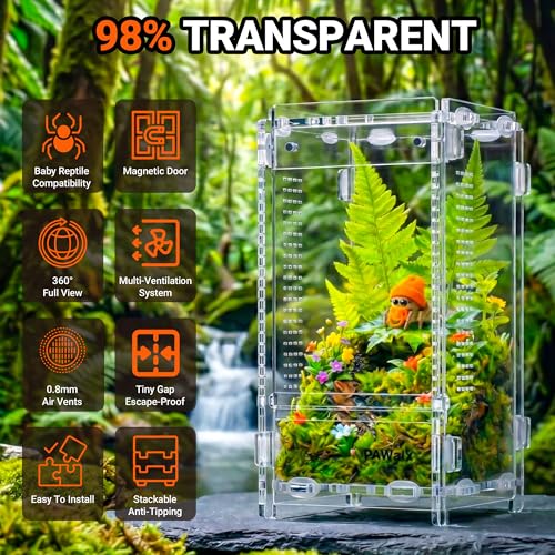 Jumping Spider Enclosure, Acrylic Terrarium with with Magnetic Doors, 0.8mm Micro-Ventilation, Stackable Escape-Proof Habitat for Jumping Spiders, Tarantulas & Small Reptiles, 3”x3”x6” - size: 1Pack, 3”x3”x6”