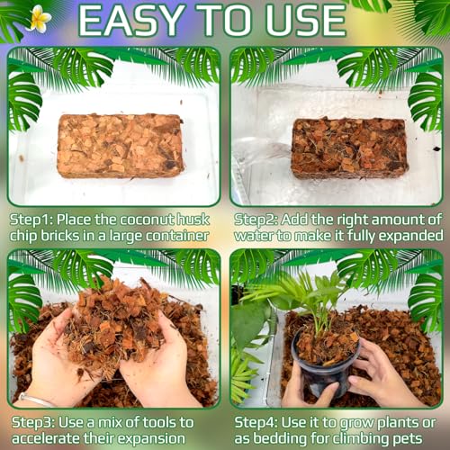 Halatool 10 Pcs Coco Husk Chips for Plants - 11 LB 100% Organic Coconut Coir Chips with Low EC and pH Balanced, Compressed Coco Substrate Growing Mulch Medium for Landscaping, Herbs, Plants, Flowers - color: 10pcs