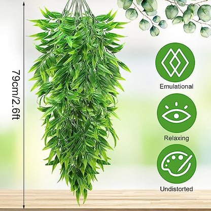 Hoteam 12 Pcs Artificial Hanging Plants 32 Inch Fake Ivy Vines with Fake Leaves Patio Artificial Plants Greenery for Living Room Indoor Outdoor Wall, No Basket (Bamboo Leaf) - color: Bamboo Leaf
