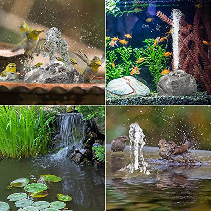 Saillong Bird Bath Water Fountain with Electric Pump, Granite Air Pump Rock for Bird, Rock Waterfall Fountain, Feeder, Aquariums, Fish Tank(Gray) - color: Gray