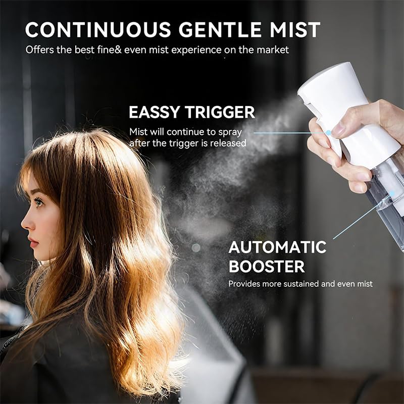 Continuous Spray Bottles (10.1oz/300ml), Ultra-Fine High-Pressure Mist Spray Bottle for Skincare, Plant Care, Pet Grooming, Cleaning - Black