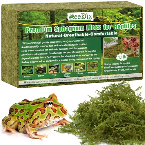 ZeeDix 1.1 lb Premium Sphagnum Moss for Reptile,25 qt Green Natural Reptile Moss Bedding for Terrarium Plants, Long Fiber Reptile Moss for Leopards, Geckos, Snakes, Turtles, Frogs - color: 1.1lb