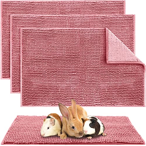 Amylove 4 Pcs Guinea Pig Cage Liner 16 x 24 Inch Washable Chenille Pee Pads Pet Dog Cat Bedding Training Mat Reusable for Small Animals Puppy Bunny Hamster Chinchilla - color: Pink, size: 16 x 24 Inch, style: Low Pile Chenille