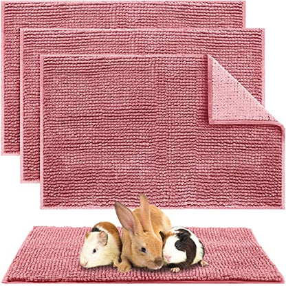 Amylove 4 Pcs Guinea Pig Cage Liner 16 x 24 Inch Washable Chenille Pee Pads Pet Dog Cat Bedding Training Mat Reusable for Small Animals Puppy Bunny Hamster Chinchilla - color: Pink, size: 16 x 24 Inch, style: Low Pile Chenille