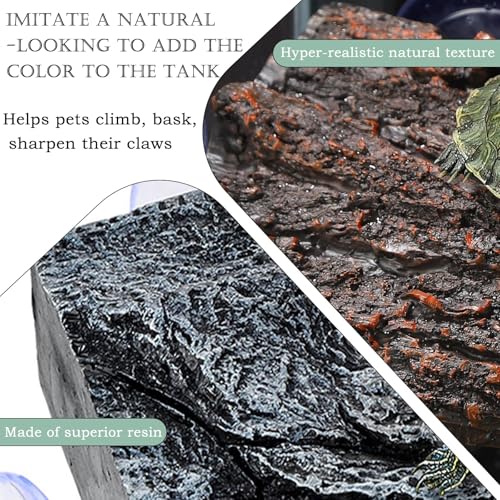 Turtle Basking Platform with 3pcs Suction Cups Resin Floating Climbing Terrace Simulated Rock Resting Dock for Semiaquatic Tortoise Frogs Lizards - style: Style B