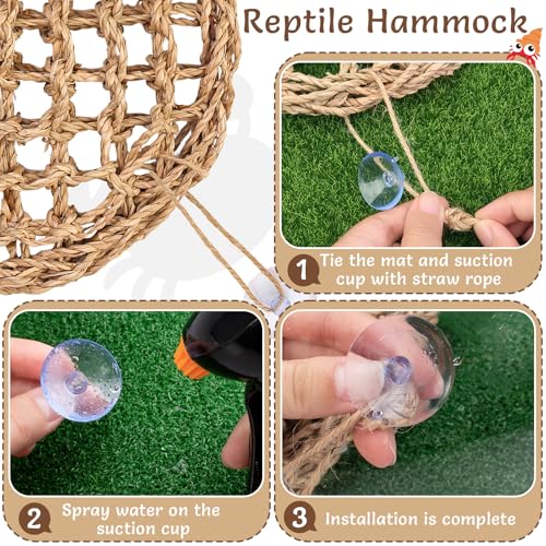 Hermit Crab Climbing Toys,Lizard Seagrass Mat,Hermit Crab Hammock with Suction Cups,Hermit Crab Supplies Decor Habitat,Small Reptile Tank Accessories for Guinea Pigs Hamsters Geckos (Circle) - size: Circle