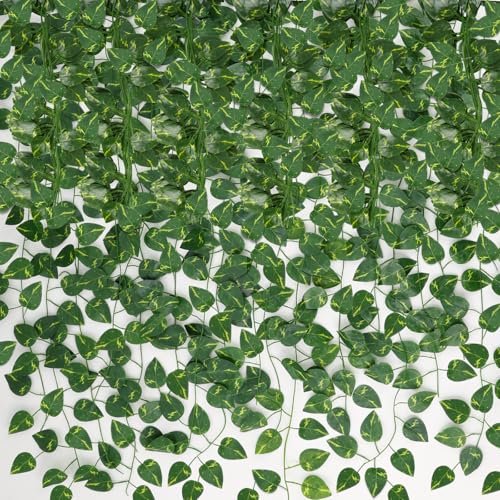 CEWOR Fake Ivy Vines for Room Decor 12pcs Fake Ivy Greenery Garland Wall Decor (Pothos)