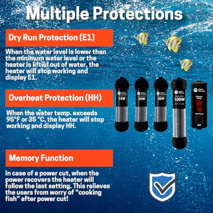 AquaMiracle Upgraded 15W Small Aquarium Heater Fish Tank Heater Turtle Heater Super Mini Aquarium Heater, Dry-Run/Overheating Protection and Memory Function, Dual LED Display, for 1-3 Gal Tanks - size: For 1-3 Gal Aquariums