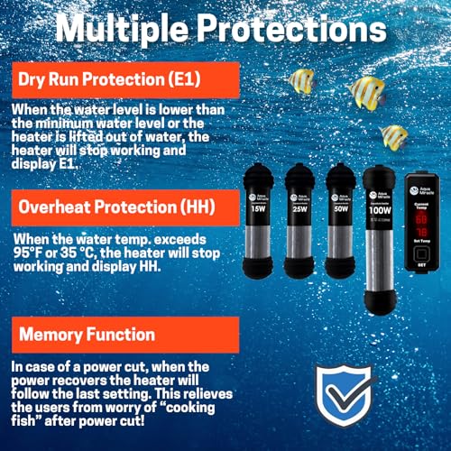 AquaMiracle Upgraded 25W Small Aquarium Heater Fish Tank Heater Turtle Heater Super Mini Aquarium Heater, Dry-Run/Overheating Protection and Memory Function, Dual LED Display, for 3-5 Gal Tanks - size: For 3-5 Gal Aquariums